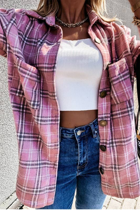 LOOSE FIT PLAID BIG BUTTONED SHACKET