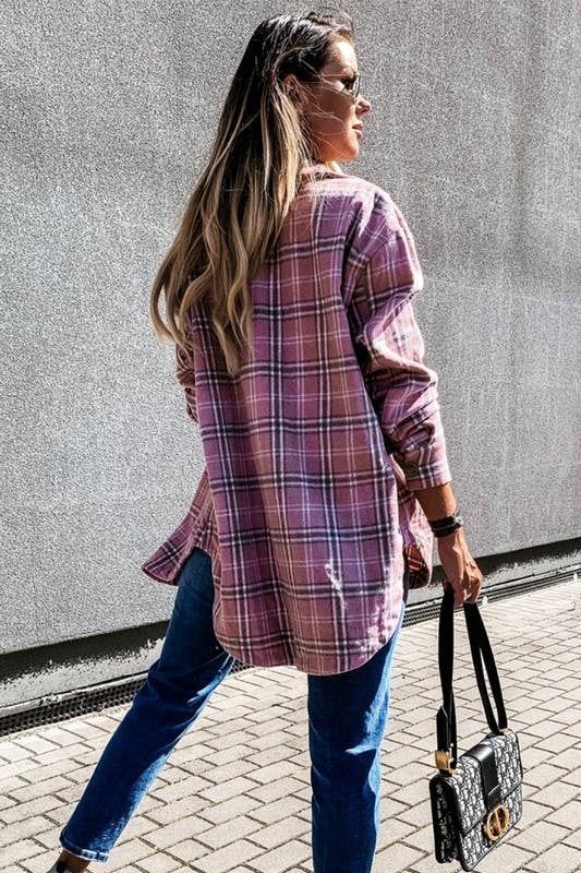 LOOSE FIT PLAID BIG BUTTONED SHACKET