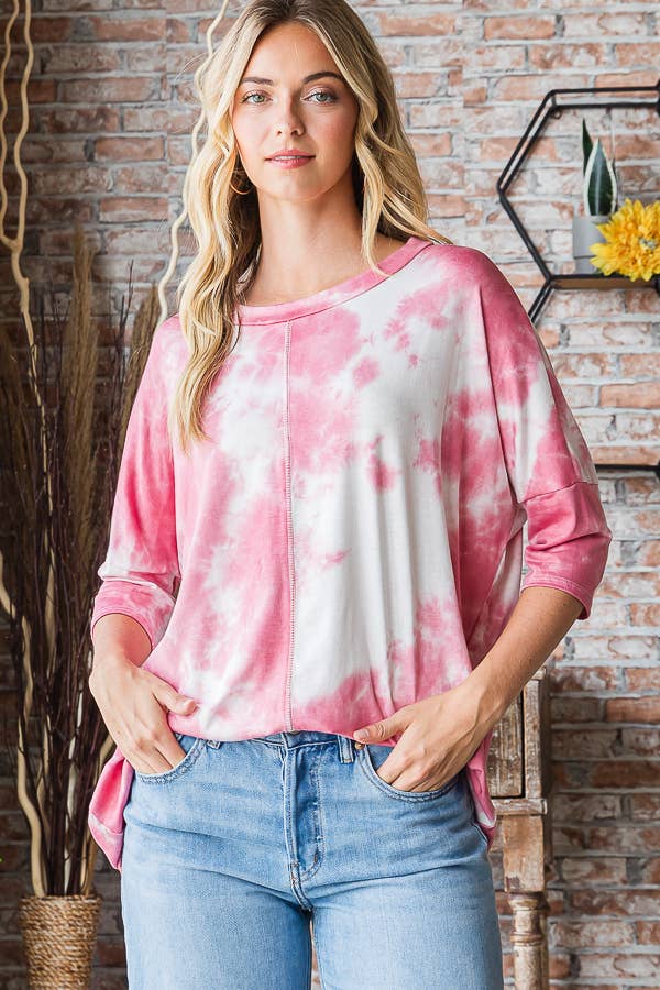 Tie Dye Basic Top with Stitching Detail