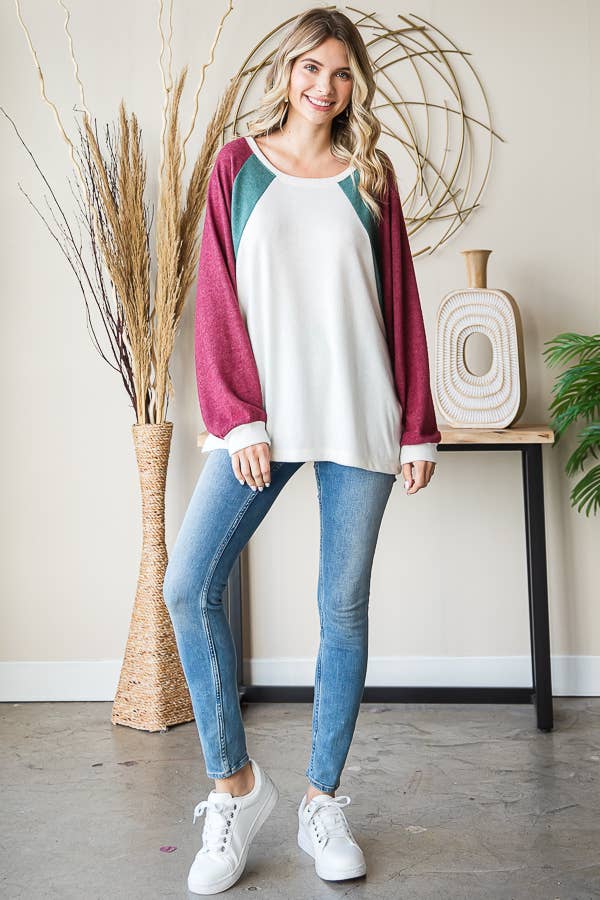 Holiday Color Block Brushed Top Plus - HTP12342