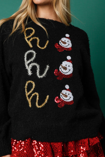 'Ho Ho Ho' Sequin Snowman Sweater